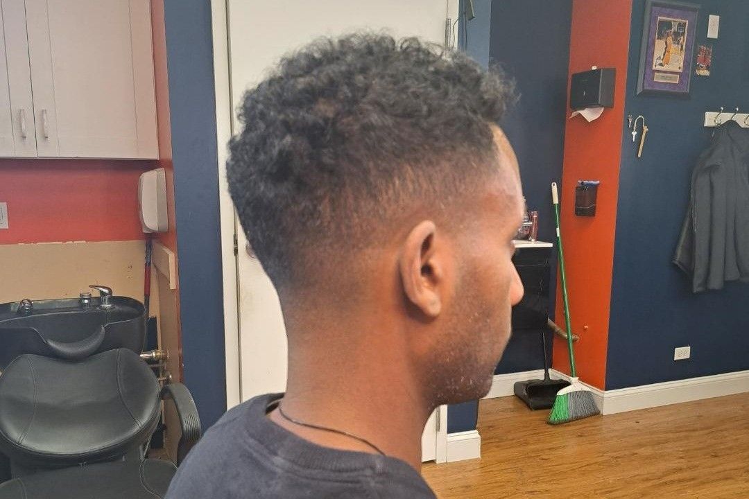 Finished short fade photographed from the side and back
